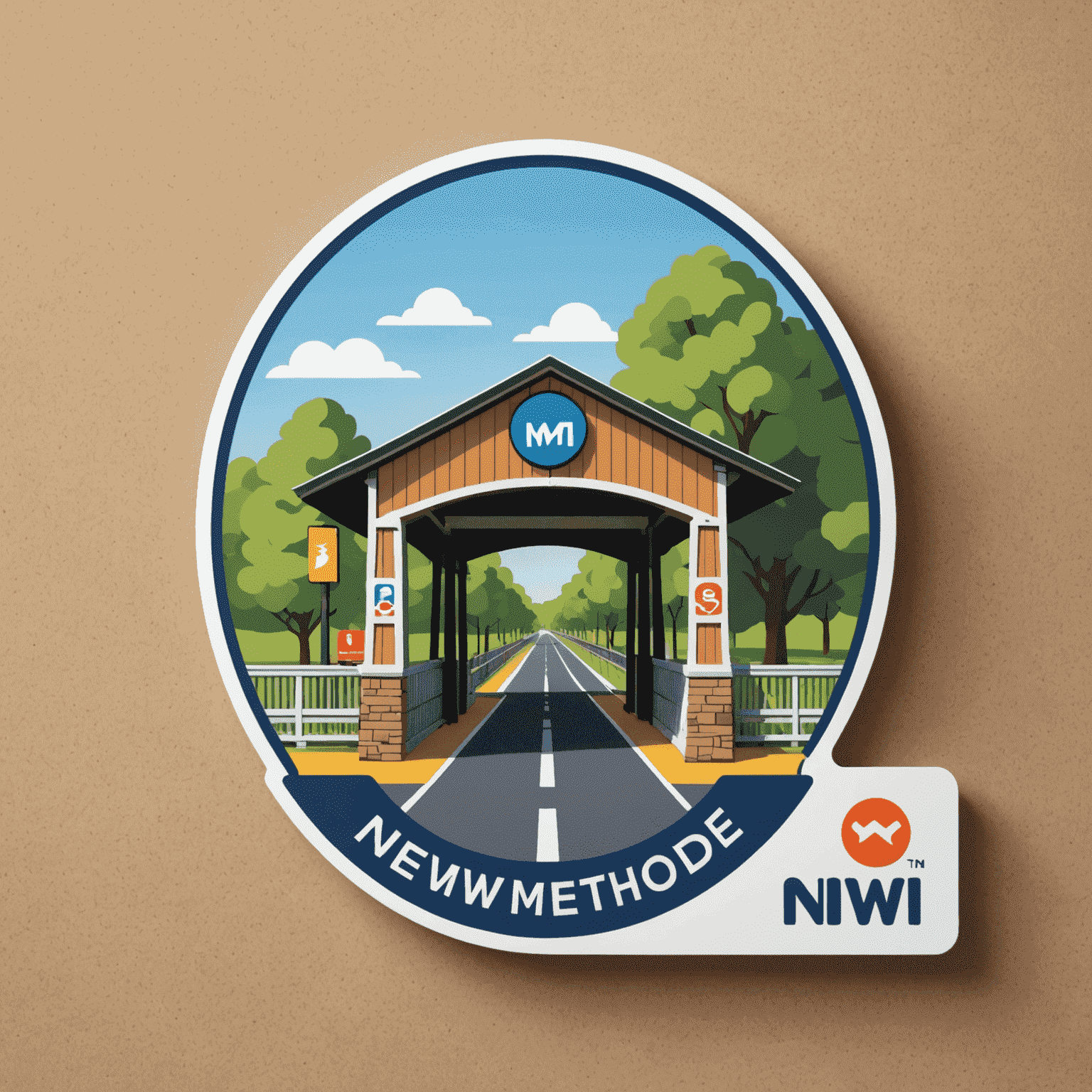 NewMethodAe logo featuring a stylized toll gate and smart card design